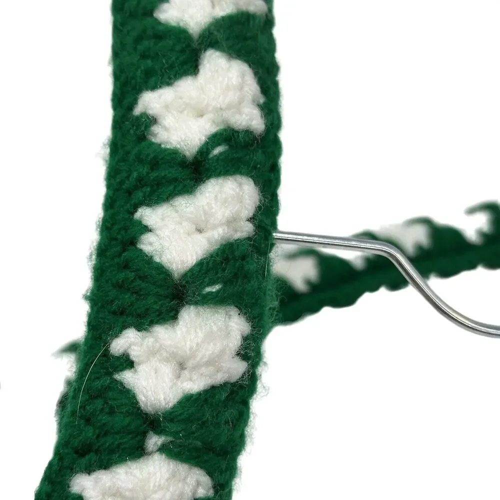 2 Vintage Handmade Crochet Clothes Hangers Yarn Covered Cottage Core Green White